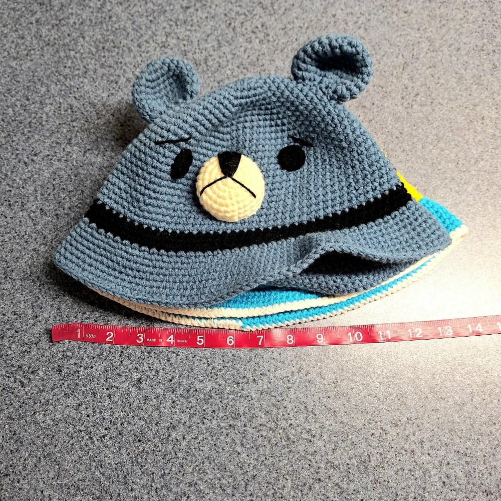 Hand Crocheted Bear & Minion Bucket Hats, Large, NWOT